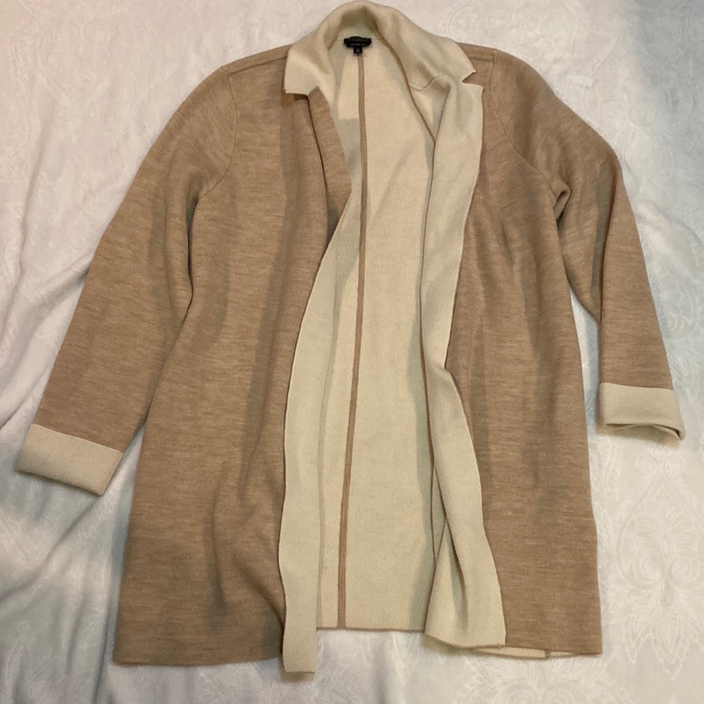 Talbots Tan and Cream Lining Pure Merino Wool XL Cardigan